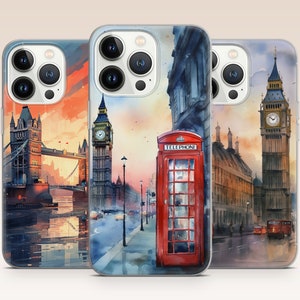 London Big Ben Watercolor Art Phone Case for iPhone 15 14 13 Pro Max 12 11 X XS 8, fits Samsung S20 FE, S22 Ultra, A12, A54, Pixel 6A 7A 8A