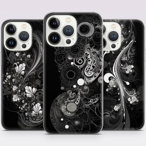 Fractal Geometric Art Black&White Phone Case for iPhone 15 14 13 Pro Max 12 11 X XS 8, fits Samsung S20 FE, S22 Ultra, A12, A54, Pixel 6 7 8