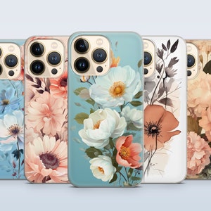 Aesthetic Flower Art Watercolor Phone Case for iPhone 15 14 13 Pro Max 12 11 X XS 8, fits Samsung S20 FE, S22 Ultra, A12, A54, Pixel 6 7A 8A