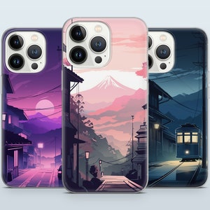 Fuji Mountain Japan Anime Lo-Fi Phone Case for iPhone 15 14 13 Pro Max 12 11 X XS 8, fits Samsung S20 FE, S22 Ultra, A12, A54, Pixel 6 7A 8A