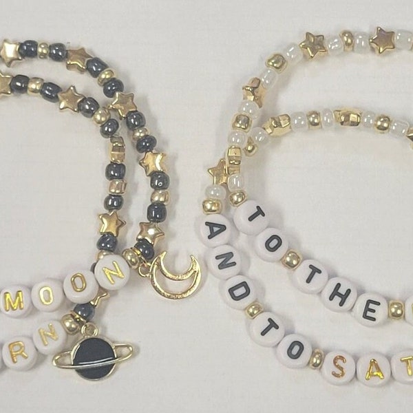 To The Moon & To Saturn Friendship Bracelet Set - Black/Gold, White/Gold