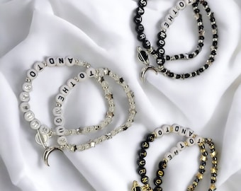 Ensemble de bracelets de l'amitié Lune et Saturne : bracelets à breloques perles