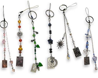 Keychain/Phone Charm - SilverTarot Cards: The Lovers, The Sun, The World, La Luna, The Stars & La Fortuna