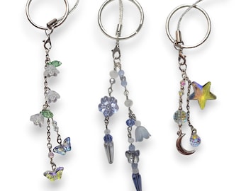 Whimsical Beaded Keychain: Lily of the Valley, Star, or Blue Garden Charm