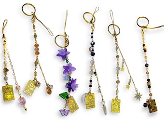 Keychain/Phone Charm - Gold Tarot Cards: The Lovers, The Sun, The World, La Luna, The Stars & La Fortuna