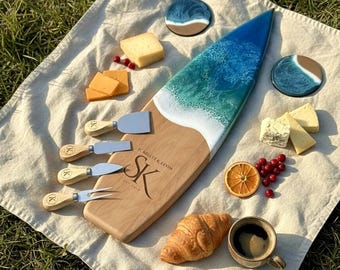 Surfboard-Shaped Solid Wood Charcuterie Board – Epoxy Resin Serving  Cutting Board, Wedding, Engagement, Birthday  Special Gift -Gift Set
