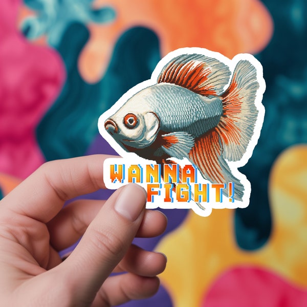 Betta Fighting Fish Sticker, Betta Fish Sticker, Betta Fish Art, Betta Fish, Pixel Art, Laptop Sticker, Journal Sticker, Funny Sticker