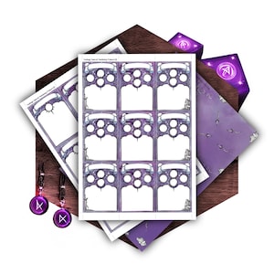 Cartas de Magia D&D para o seu Bruxo, ilustradas e com dupla face. Athames, Tomos e Runas Eldritch. Imprima e preencha. Download digital.
