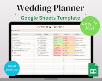 Wedding Planner Spreadsheet for Google Sheets