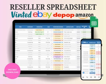 Reseller Spreadsheet | Inventory Tracker for Resellers | Profit & ROI Calculator | eBay Vinted Amazon Seller Dashboard Google Sheets
