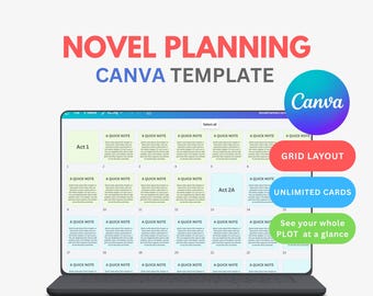 Novel Planner Canva Template | Index Card Plotting System | 3-Act Story Planner