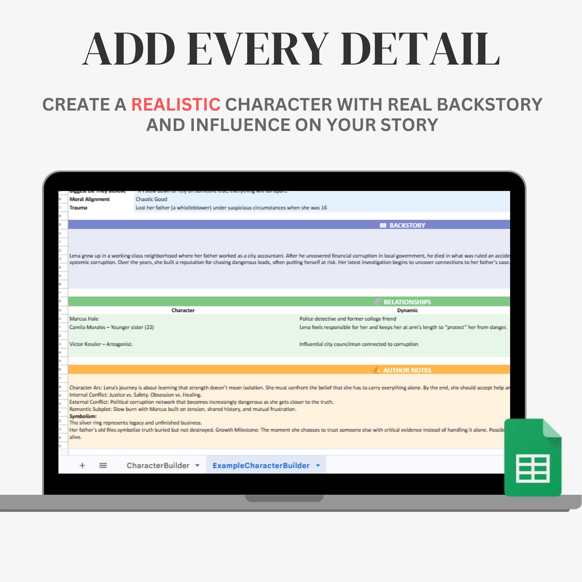 Character Tracker Spreadsheet for Authors | Character Development ...