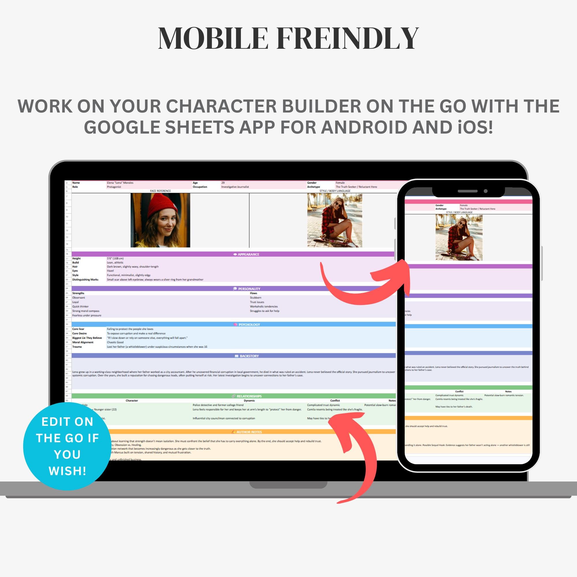 Character Tracker Spreadsheet for Authors | Character Development ...