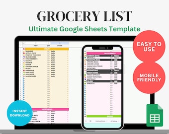 Grocery List Spreadsheet For Google Sheets | Ultimate Digital Shopping Planner | Rainbow Theme