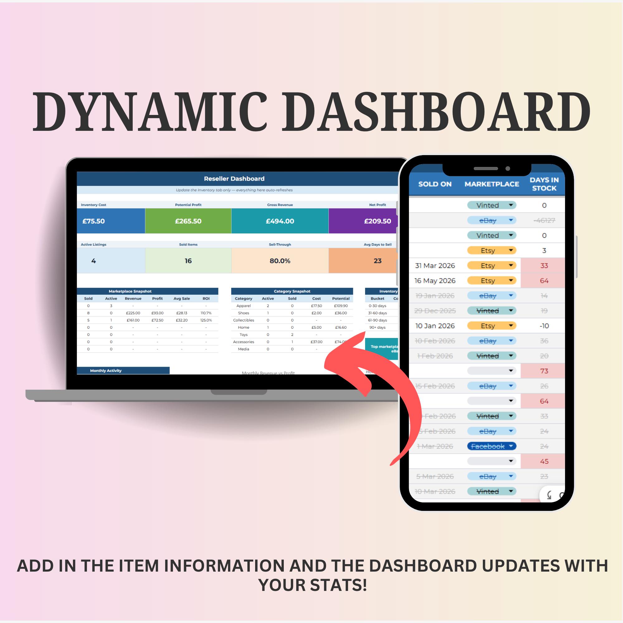Reseller Spreadsheet | Inventory Tracker for Resellers | Profit & ROI ...