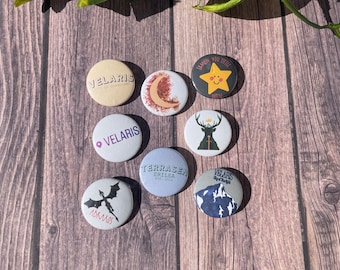 Throne of Glass, ACOTAR, Crescent City, Sarah J Maas-Themed Romantasy Pins/Pinback Buttons