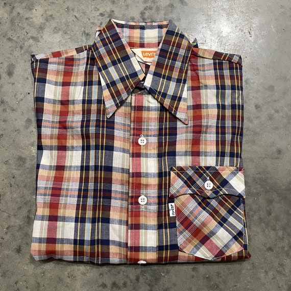 VTG 80s Levi’s Deadstock Flannel Plaid Shirt Small - image 1