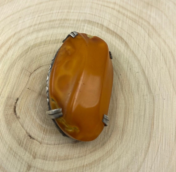 Raw Baltic Amber Brooch in Silver Setting Butters… - image 7