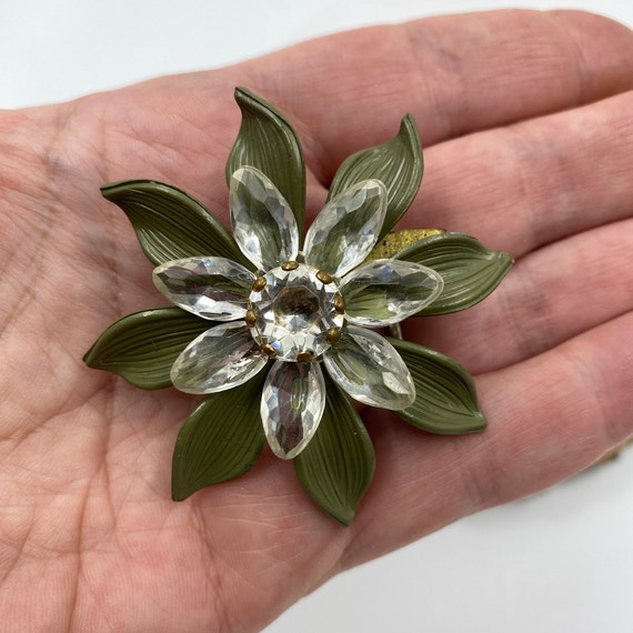 Green Celluloid Plastic Flower Shaped Brooch with… - image 10