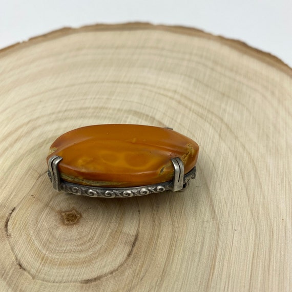 Raw Baltic Amber Brooch in Silver Setting Butters… - image 5