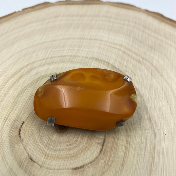 Raw Baltic Amber Brooch in Silver Setting Butters… - image 1