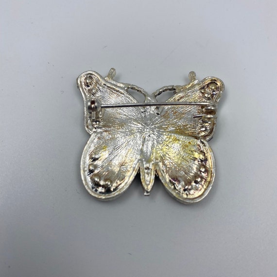 Enameled Butterfly Brooch Orange Black Silver Ton… - image 6