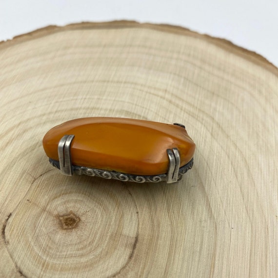Raw Baltic Amber Brooch in Silver Setting Butters… - image 3