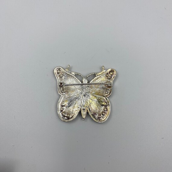 Enameled Butterfly Brooch Orange Black Silver Ton… - image 5