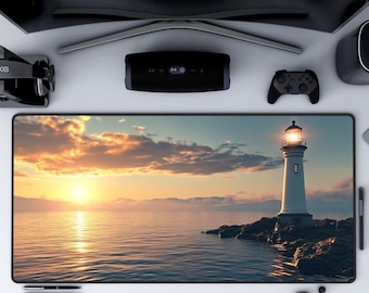 Lighthouse Desk Mat, Nautical Themed Desk Pad,  Inspirational Mouse Pad,  Coastline Art Mousepads, Ocean and Sea XL Gaming Mat