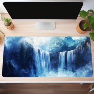 Blue Waterfalls Desk Mat, Landscape Mouse Mat, Aesthetic Mouse Pad, Extra Large Mousepad, Outdoor Lover Desk Pad Gift,  4 Sizes