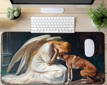 Angel and the Dog Desk Mat,  Dog Lover Gift, Aesthetic Mousepad, Large Mouse Pad, TCG Playmat, Gaming Gifts, Desk Blotter, MTG  Gaming Mat