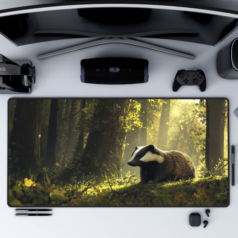 Bob the Badger Desk Mat, Forest Scene Desk Pad, Desk Mat Cute, Mousepad ...