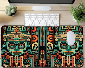 Aztec Desk Pad: Mayan Style Computer Mat, Geometric Art Mousepad