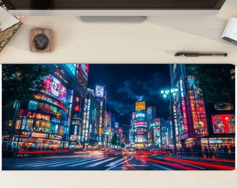 Neo Tokyo Mousepad, Cyberpunk Desk Mat, Large Mouse Pad, MTG Playmat, TCG Game Mat, Japanese Desk Accessories and Decor, Gaming Mouse Pad