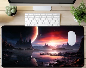 Space and Cosmic Desk Pad, Science Fiction Desk Mat and Mousepad, Space Themed Computer Pad,  Sci Fi Galaxy Inspired Desk Decor