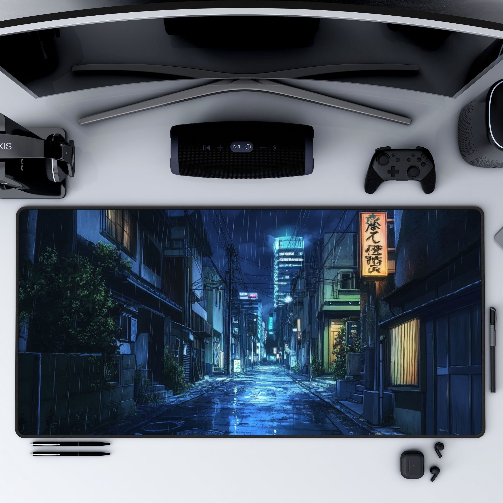 Anime City Desk Mat,  Kawaii Desk Pad, Japanese TCG Playmat, Gaming Gifts,Blue Gaming Mousemat,  Asian Art Mouse Pad,  Japan Gaming Decor