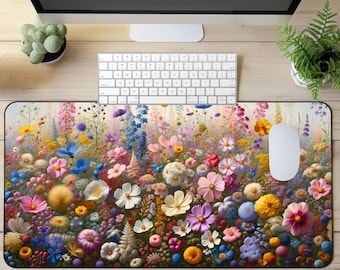 Floral Desk Pad, Botanical Mouse Pad, Nature Inspired Extra Long Mousepad,  Flower Lovers Desk Mat, Gift for Gardners, Cottagecore Aesthetic