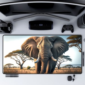 Elephant Desk Pad, Safari Computer PC Mat, African Elephant Extra Long Mousepad, African Office Decor and Accessories, Animal Desk Mat
