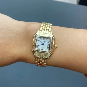 Gold Square Women's Fashion Classic Watch Stainless Steel Vintage Zirconia Diamond Chain Link Ladies Watch image 4