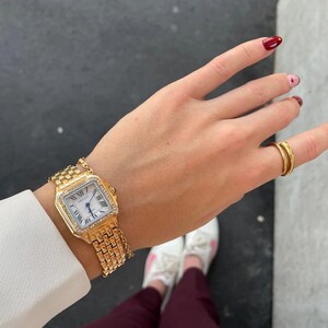 Gold Square Women's Fashion Classic Watch Stainless Steel Vintage Zirconia Diamond Chain Link Ladies Watch image 7