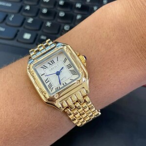 Gold Square Women's Fashion Classic Watch Stainless Steel Vintage Zirconia Diamond Chain Link Ladies Watch image 8