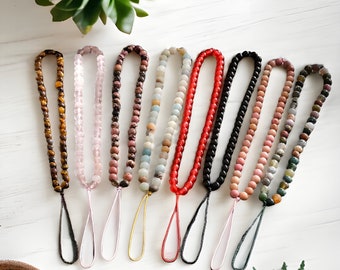 Natural Stone Beaded Phone Charm Phone Strap Phone Keychain Phone Strap Phone Lanyard Phone Chain Phone Beaded Charm Red Pink Blue Green