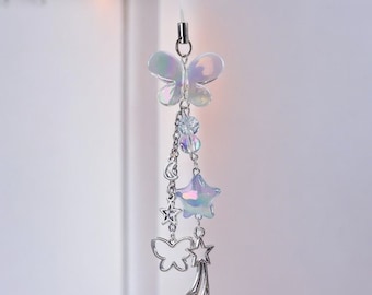 Butterfly Phone Charm Phone Keychain Phone Lanyard Phone Beaded Phone Charm Y2k Charm Cute Phone Accessory Silver Star Phone Charm