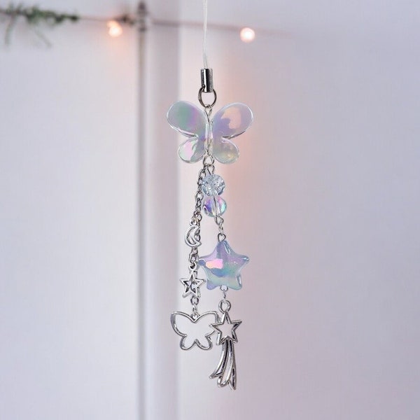 Butterfly Phone Charm Phone Keychain Phone Lanyard Phone Beaded Phone Charm Y2k Charm Cute Phone Accessory Silver Star Phone Charm