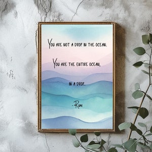 Rumi Quote Print, Inspirational Wall Art, Spiritual Art Print, Self-Love Quote Art, Ocean Themed Decor, Empowerment Quote Print