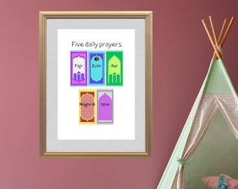 Five Daily Prayers Print: Islamic Kids Room Decor (Digital Download)