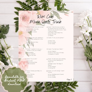 ROMCOM Film Zitate Trivia, ideal für Galentines Day, Junggesellinnenabschiede oder einfach nur eine Mädels Nacht! Verfügbar für sofortigen PDF-Download!