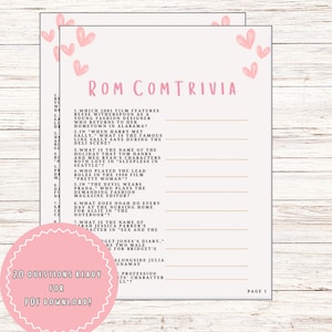 Quiz ROMCOM, Quiz sulla commedia romantica, Giochi unici per le serate tra ragazze e gli amanti dei film romcom, Download PDF immediato