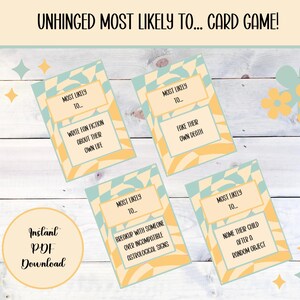 Gioco di carte Unhinged Most Likely To – Gioco di società fantastico per serate tra ragazze, compleanni per adulti e addii al nubilato – Download PDF immediato