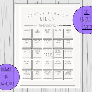 Family Reunion Bingo Game PDF Download, 20 Unique Bingo Cards, Find Someone Who Game, Fun Icebreaker Activity for All Ages